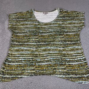 J. Jill Perfect Pima Top Womens XL Green Blue Short Sleeve Scoop Neck Cotton